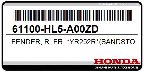 Honda 61100-HL5-A00ZD Fender, R. Fr. *Yr252r*(Sandstone Beige R)