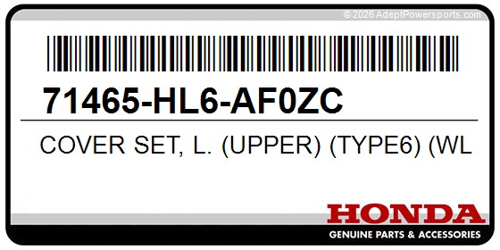 Honda 71465-HL6-AF0ZC Cover Set, L. (Upper) (Type6) (Wl)