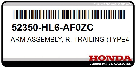 Honda 52350-HL6-AF0ZC Arm Assembly, R. Trailing (Type4)