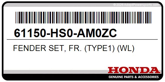 Honda 61150-HS0-AM0ZC Fender Set, Fr. (Type1) (Wl)