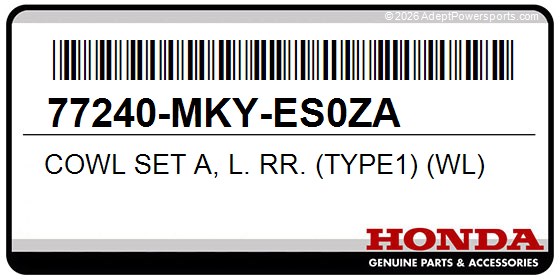 Honda 77240-MKY-ES0ZA Cowl Set A, L. Rr. (Type1) (Wl)