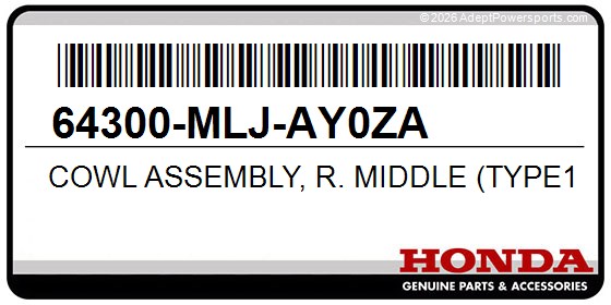 Honda 64300-MLJ-AY0ZA Cowl Assembly, R. Middle (Type1) (Wl)