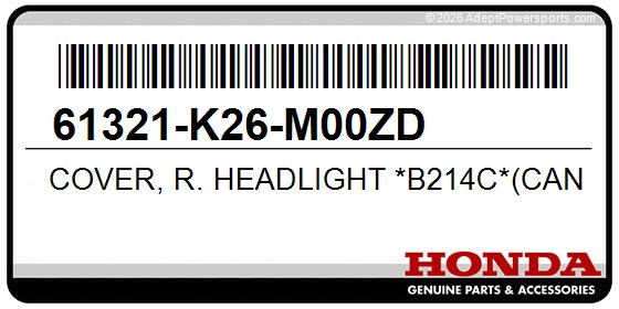 Honda 61321-K26-M00ZD Cover, R. Headlight *B214c*(Candy Victory Blue)