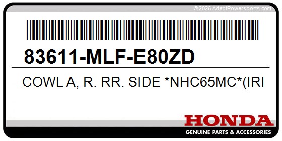 Honda 83611-MLF-E80ZD Cowl A, R. Rr. Side *Nhc65mc*(Iridium Gray Metallic)