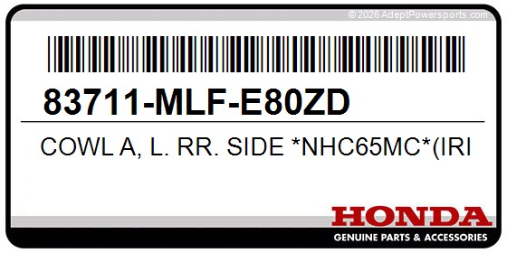 Honda 83711-MLF-E80ZD Cowl A, L. Rr. Side *Nhc65mc*(Iridium Gray Metallic)