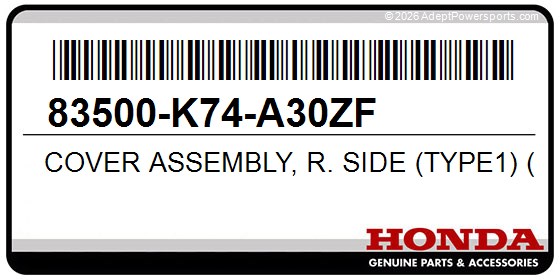 Honda 83500-K74-A30ZF Cover Assembly, R. Side (Type1) (Wl)(Pearl Guadala Red)