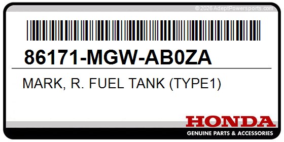 Honda 86171-MGW-AB0ZA Mark, R. Fuel Tank (Type1)