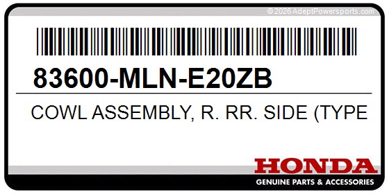 Honda 83600-MLN-E20ZB Cowl Assembly, R. Rr. Side (Type1) (Wl)