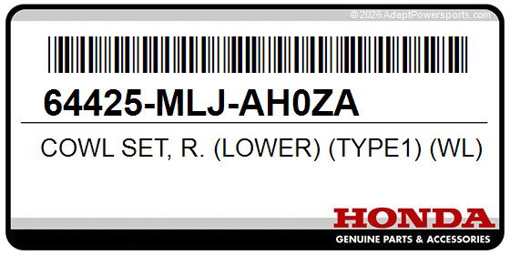 Honda 64425-MLJ-AH0ZA Cowl Set, R. (Lower) (Type1) (Wl)