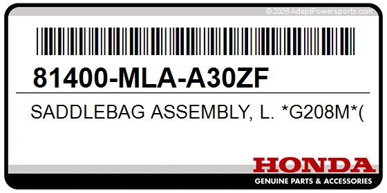 Honda 81400-MLA-A30ZF Saddlebag Assembly, L. *G208m*(Mat Armored Green Metallic)