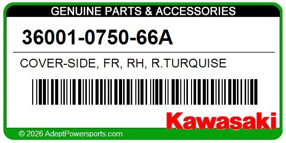 Kawasaki 36001-0750-66A Cover-Side, Fr, Rh, R.Turquise