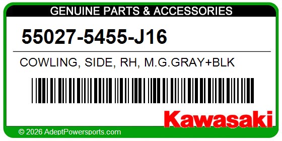 Kawasaki 55027-5455-J16 Cowling, Side, Rh, M.G.Gray+Blk