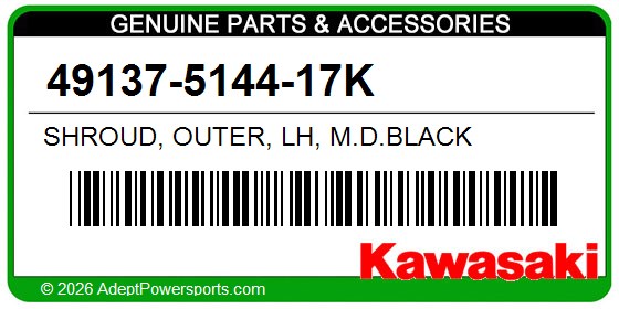 Kawasaki 49137-5144-17K Shroud, Outer, Lh, M.D.Black