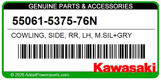 Kawasaki 55061-5375-76N Cowling, Side, Rr, Lh, M.Sil+Gry