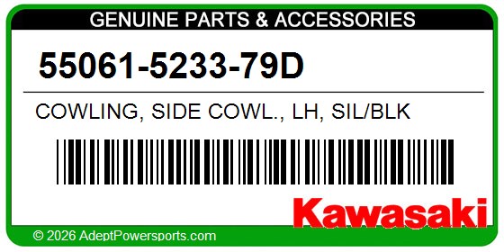 Kawasaki 55061-5233-79D Cowling, Side Cowl., Lh, Sil/Blk