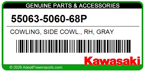 Kawasaki 55063-5060-68P Cowling, Side Cowl., Rh, Gray