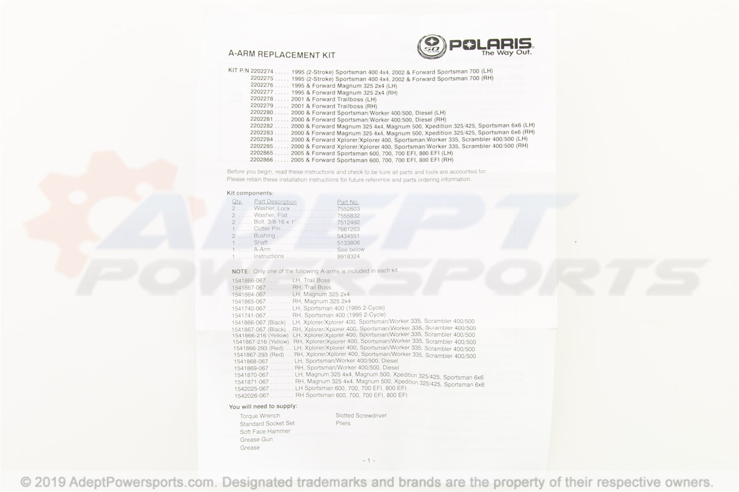 Polaris 2202282 Kit, A-Frame, Lh